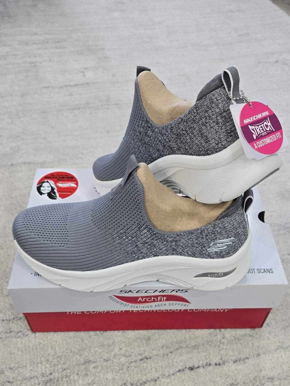 Skechers Women’s Gray Knit Slip-On Arch Fit Sneakers